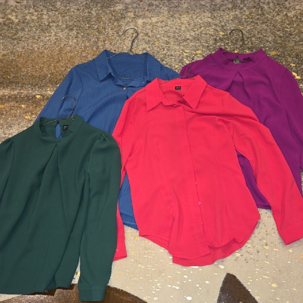 Shein Set Of 4 Colorful Blouse Set 4- Green, Blue, Purple, Red